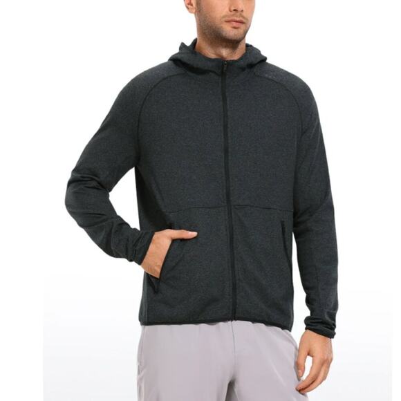 CRZ YOGA Men's Brushed Full Zip Hoodie Black Heather Size L - Picture 1 of 7